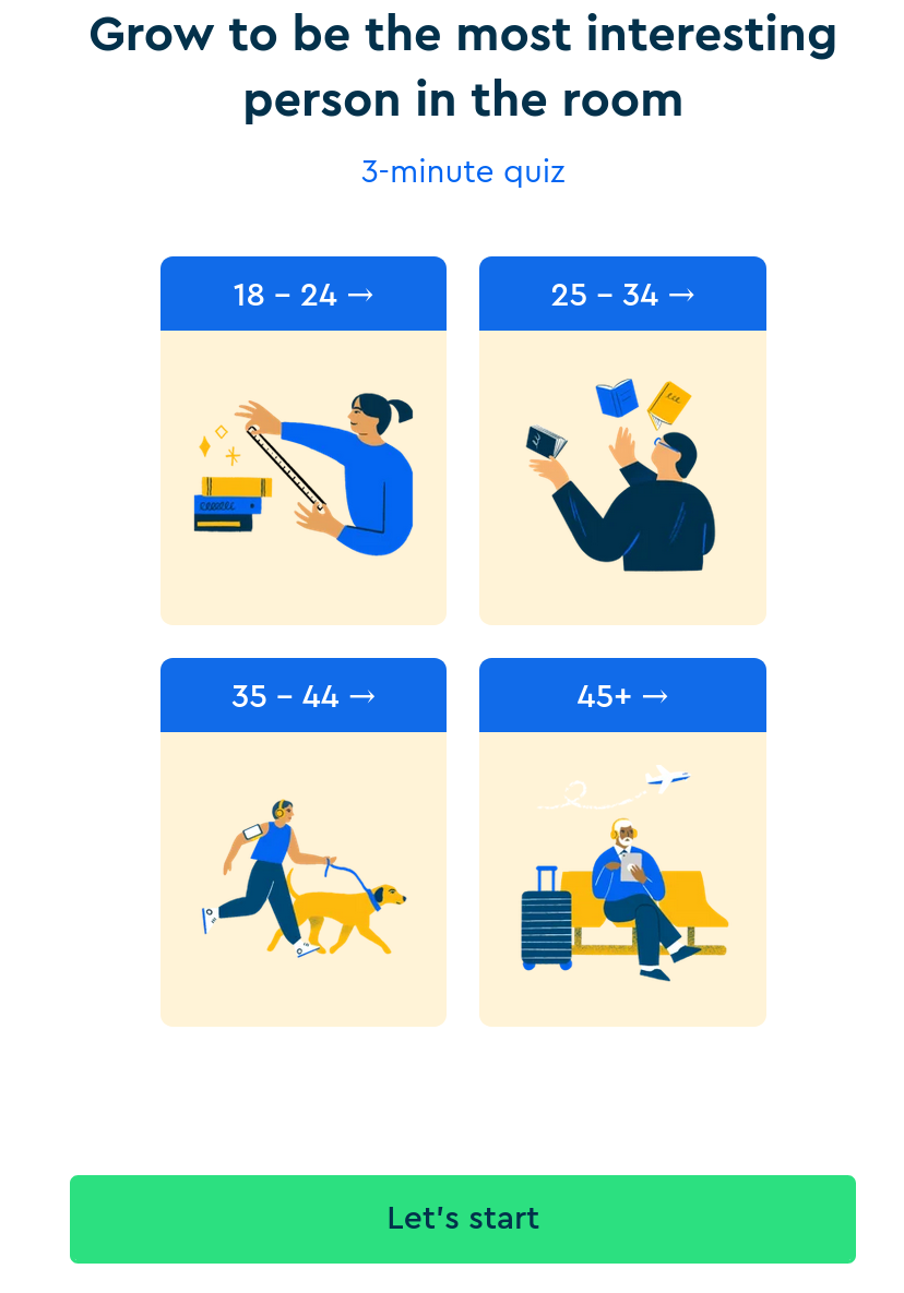 Four drawings of people in various age groups, with a white-bearded man for the 45+ one